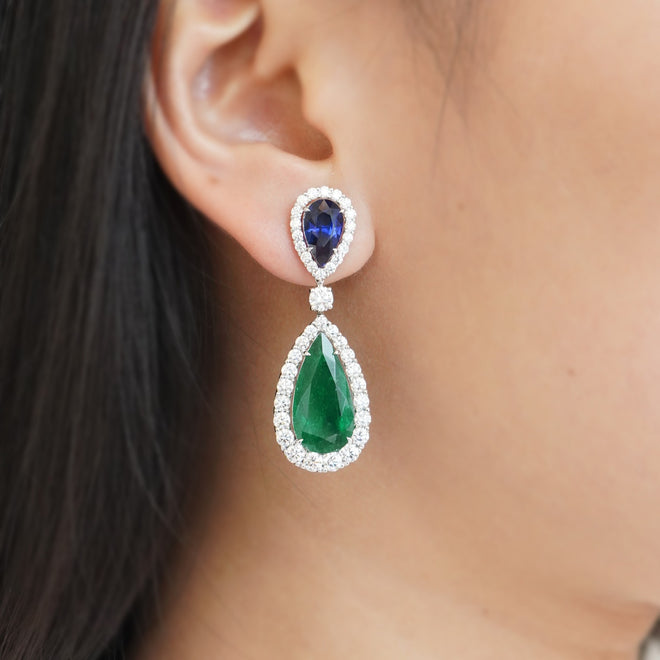 5.57 / 3.035 cts GRS Minor Oil Colombian Emerald with Sapphire Earrings (ENQUIRE)