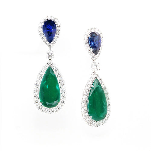 5.57 / 3.035 cts GRS Minor Oil Colombian Emerald with Sapphire Earrings (ENQUIRE)