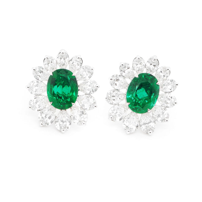 3.59 / 2.60 cts Emerald with Pear Shape Diamond Earrings