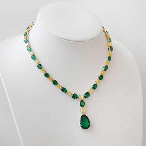 62.67 / 31.86 cts Minor Emerald with Yellow Cushion Diamond Necklace (ENQUIRE)