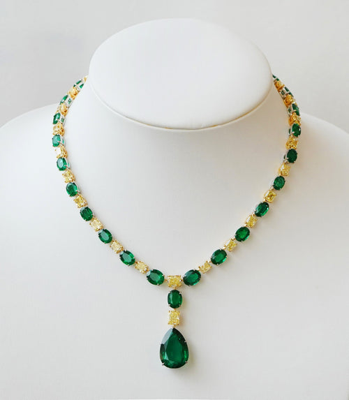 62.67 / 31.86 cts Minor Emerald with Yellow Cushion Diamond Necklace (ENQUIRE)