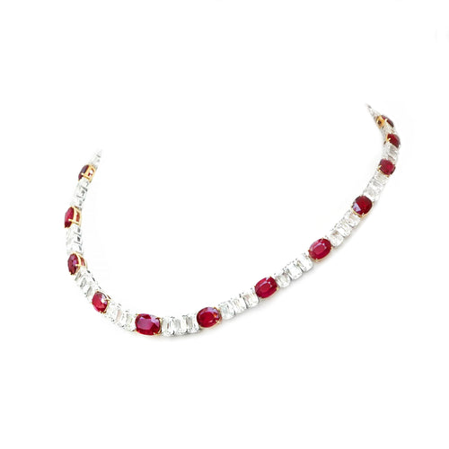 42.10 cts Unheated Oval Ruby with Diamond Necklace (ENQUIRE)