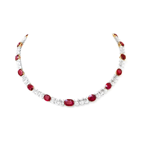 42.10 cts Unheated Oval Ruby with Diamond Necklace (ENQUIRE)
