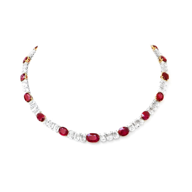 42.10 cts Unheated Oval Ruby with Diamond Necklace (ENQUIRE)