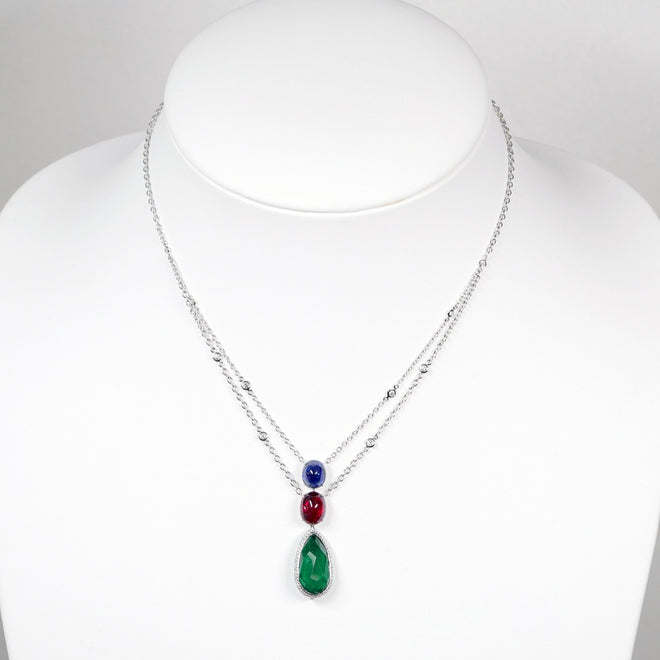 12.86 / 4.47 / 3.67 cts GRS Minor Oil Colombian Emerald with Ruby and Sapphire Necklace (ENQUIRE)