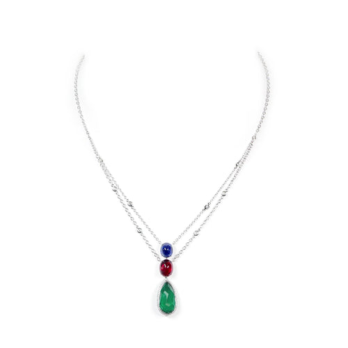 12.86 / 4.47 / 3.67 cts GRS Minor Oil Colombian Emerald with Ruby and Sapphire Necklace (ENQUIRE)