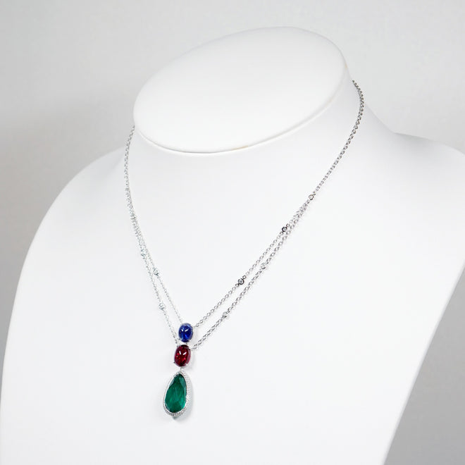 12.86 / 4.47 / 3.67 cts GRS Minor Oil Colombian Emerald with Ruby and Sapphire Necklace (ENQUIRE)