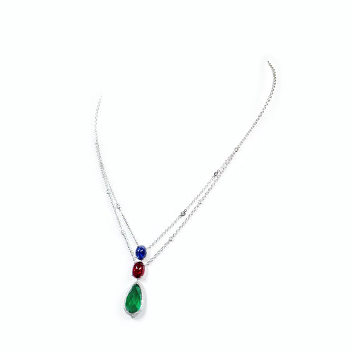 12.86 / 4.47 / 3.67 cts GRS Minor Oil Colombian Emerald with Ruby and Sapphire Necklace (ENQUIRE)