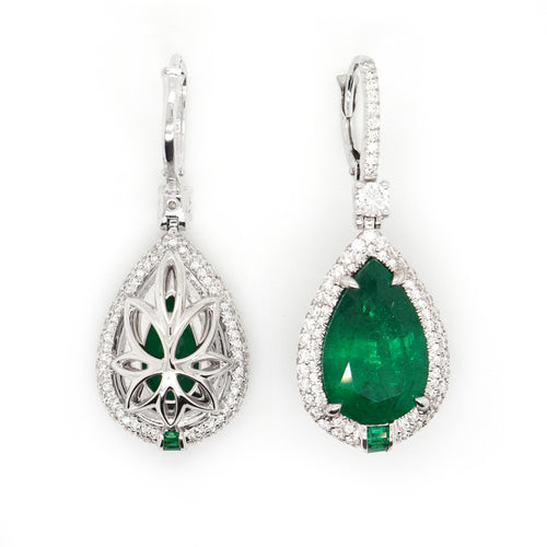 5.10 / 4.23 cts  Emerald with Diamond Earrings