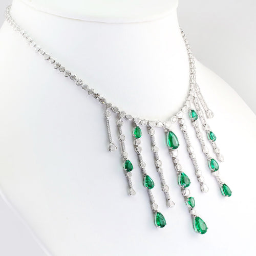 14.60 / 14.25 cts Emerald With Diamond Necklace
