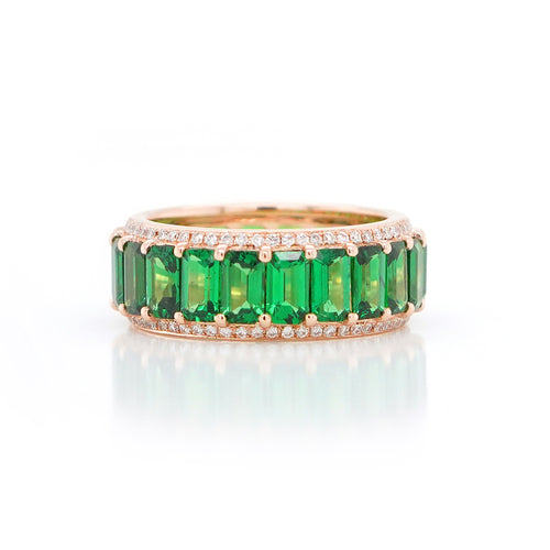 6.25 cts Octagon Tsavorite with White Diamond Pavée Eternity Ring