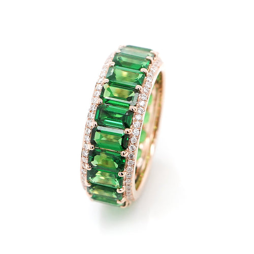 6.25 cts Octagon Tsavorite with White Diamond Pavée Eternity Ring