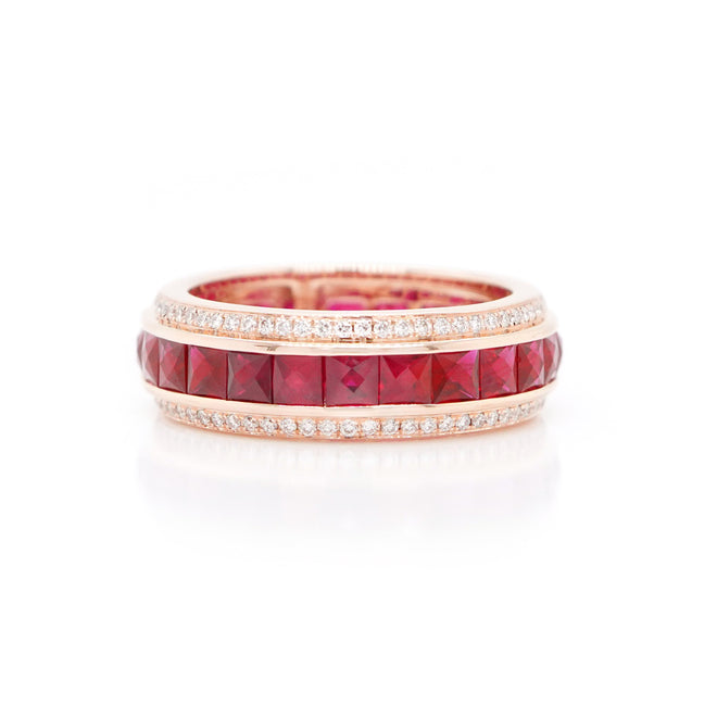 3.27 cts French Cut Ruby with White Diamond Pavée Eternity Ring