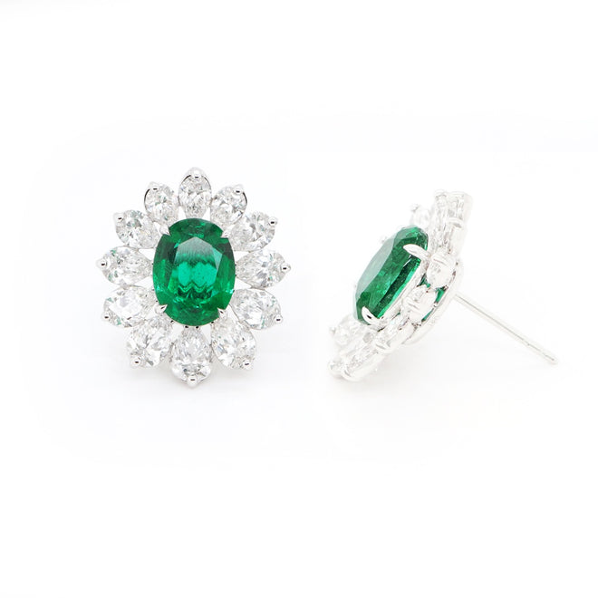  3.59 / 2.60 cts Emerald with Pear Shape Diamond Earrings