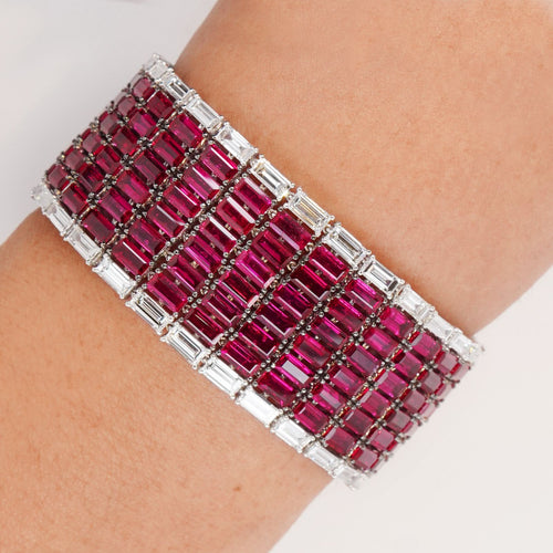 40.01 / 11.44 cts Unheated Baguette Ruby with Diamond Bracelet 