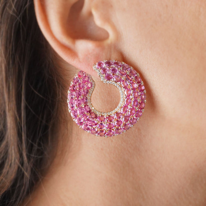 32.04 cts Unheated Fancy Pink Oval Sapphire Eternity Hoops