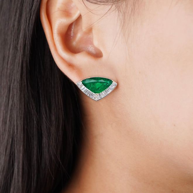 7.337 / 6.880 cts Fancy Emerald with Diamond Earrings (ENQUIRE)