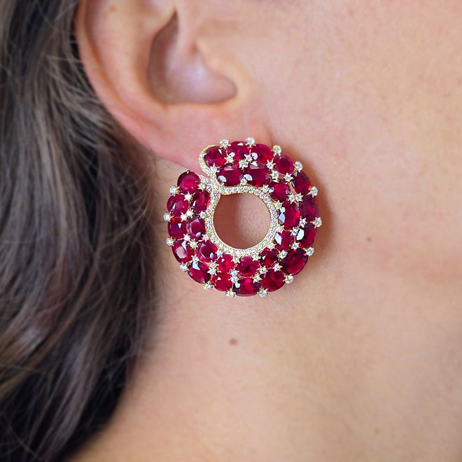 52.23 cts Unheated Cushion Oval Ruby Eternity Hoops