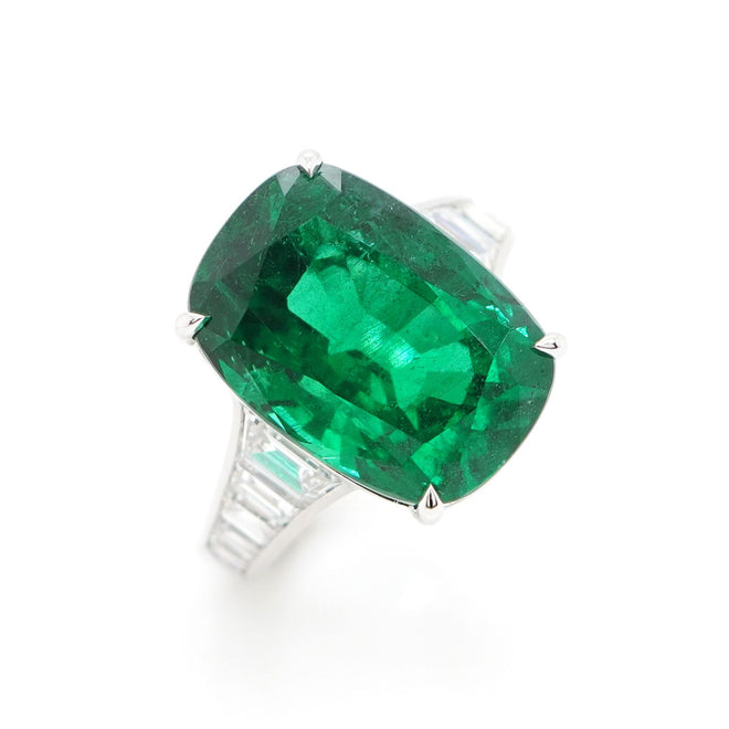  12.39 cts  Emerald with Diamond Ring (ENQUIRE)