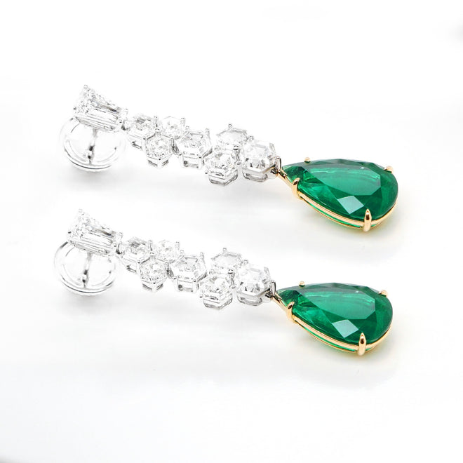 6.640 / 6.423  cts Minor Oil Colombian Emerald with Diamond Earrings (ENQUIRE)