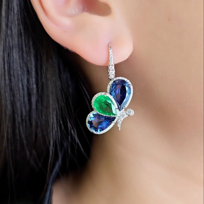 3.00 / 11.17 cts Emerald with Blue Sapphire Earrings