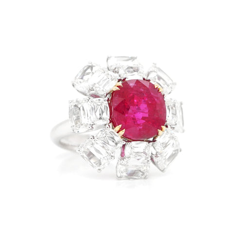  9.90 cts Unheated Burmese Ruby with Diamond Ring (ENQUIRE)