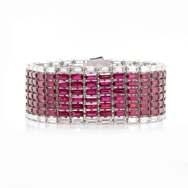 40.01 / 11.44 cts Unheated Baguette Ruby with Diamond Bracelet