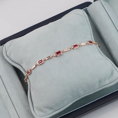 br-25003-3.43  0.75 cts Octagon Ruby with Diamond Bracelet