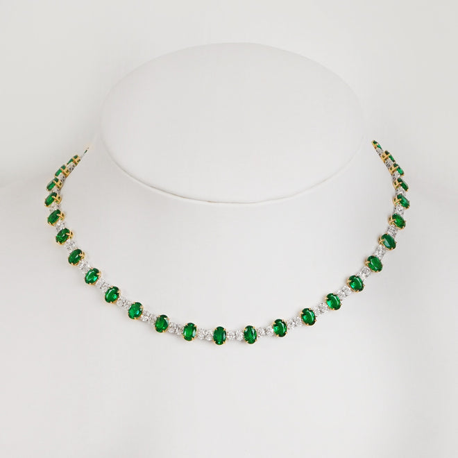 24.02 cts Minor Oil Colombian Emerald with Diamond Necklace (ENQUIRE)