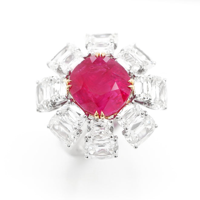  9.90 cts Unheated Burmese Ruby with Diamond Ring (ENQUIRE)