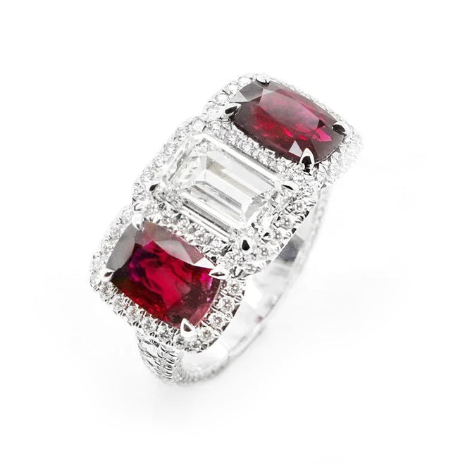1.67 / 1.59 cts Unheated Burmese Ruby with Diamond Ring