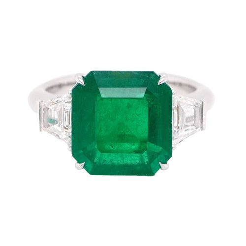 4.444 cts Minor Oil Colombian Emerald with Diamond Ring