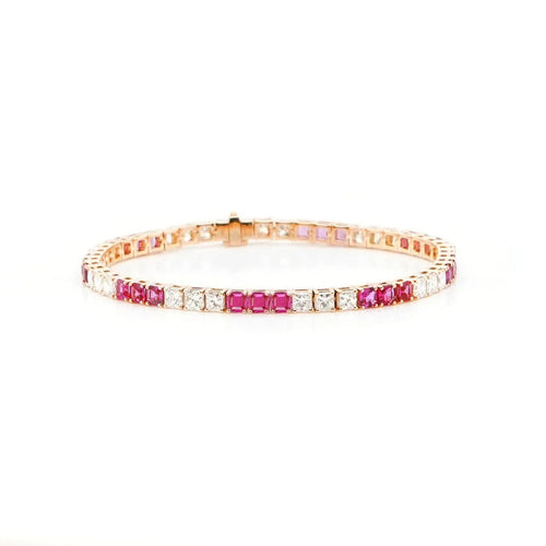 4.82 cts Square Emerald Cut Ruby Tennis Bracelet