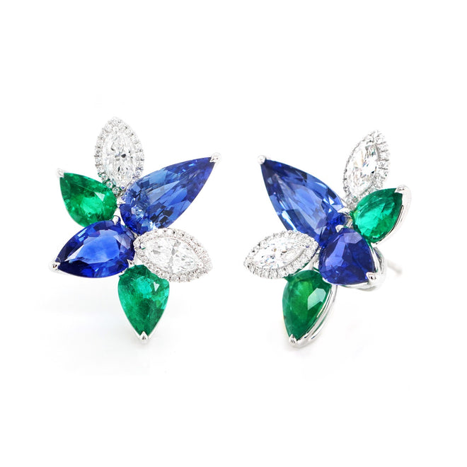 2.837 / 7.153 cts Emerald with Blue Sapphire Earrings