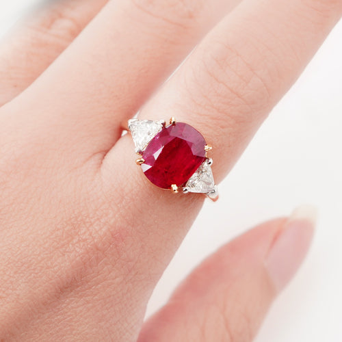 4.87 cts Cushion Ruby with Diamond Ring