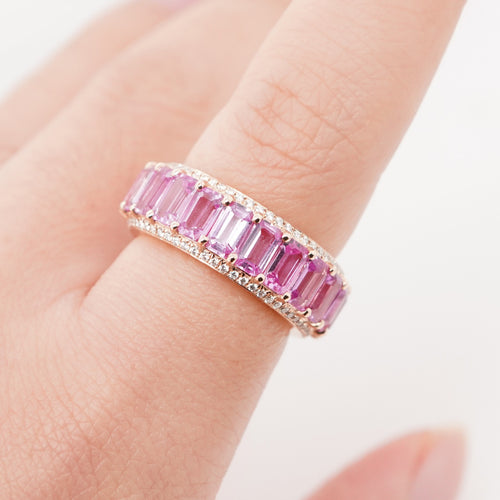 7.10 cts Octagon Fancy Sapphire With White Diamond Pavée Eternity Ring