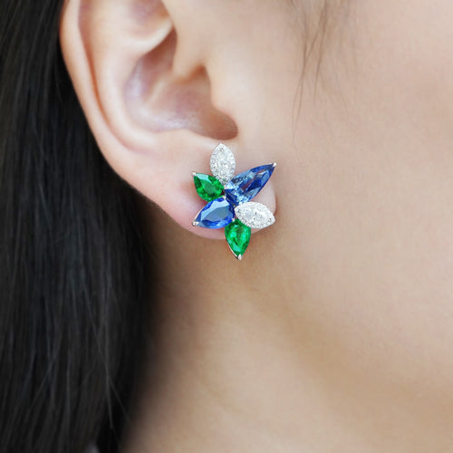 2.837 / 7.153 cts Emerald with Blue Sapphire Earrings