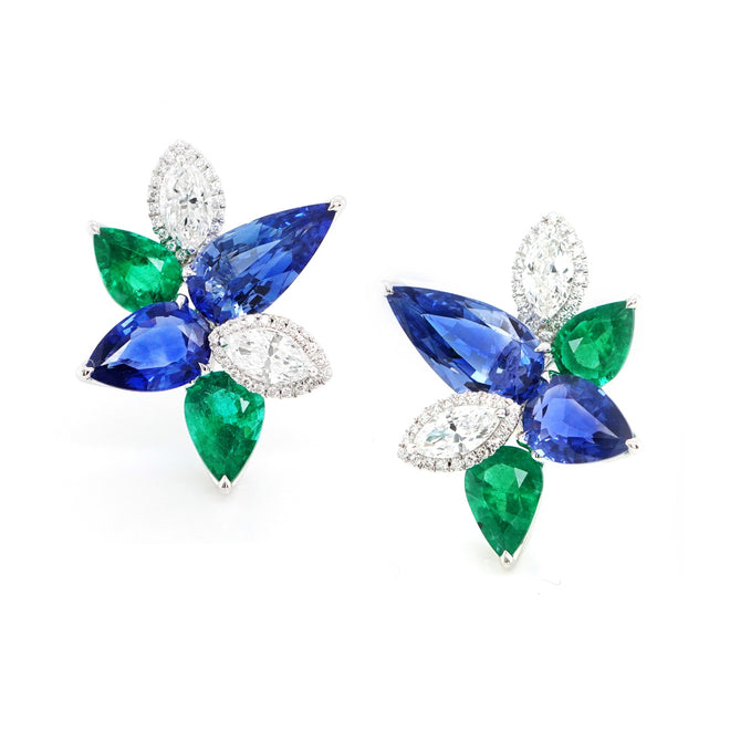 2.837 / 7.153 cts Emerald with Blue Sapphire Earrings