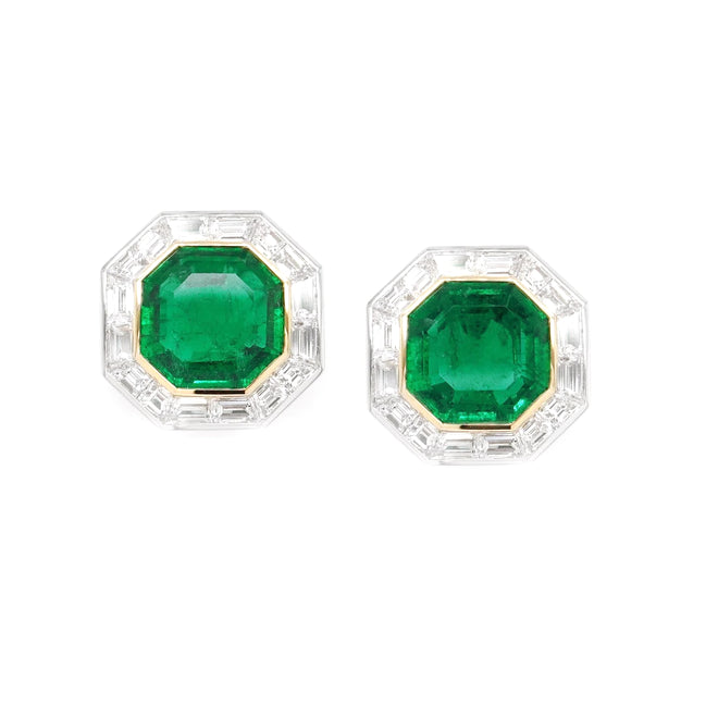 4.081 / 4.064 cts Octagon Emerald with Diamond Earrings