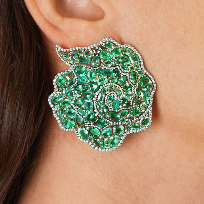 ee-25011-40.98 cts Fancy Shape Emerald Studs