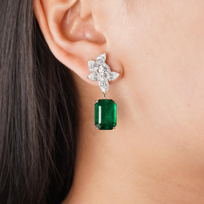 ee-25017-9.939  8.467  5.93 cts Minor Octagon Emerald with Diamond Earrings (ENQUIRE)