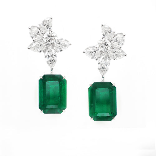 ee-25017-9.939  8.467  5.93 cts Minor Octagon Emerald with Diamond Earrings (ENQUIRE)