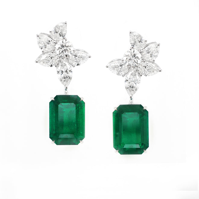 ee-25017-9.939  8.467  5.93 cts Minor Octagon Emerald with Diamond Earrings (ENQUIRE)