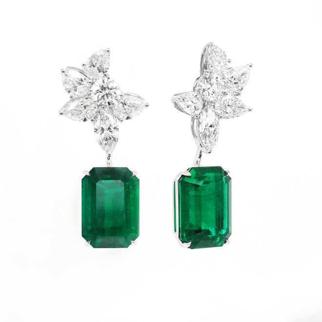 ee-25017-9.939  8.467  5.93 cts Minor Octagon Emerald with Diamond Earrings (ENQUIRE)