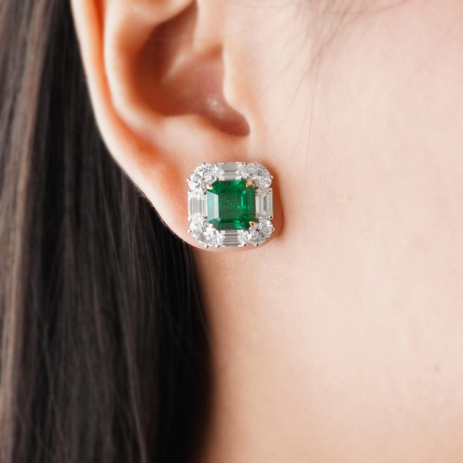 ee-25018-3.17  3.30 cts Minor Oil Octagon Emerald with Diamond Studs