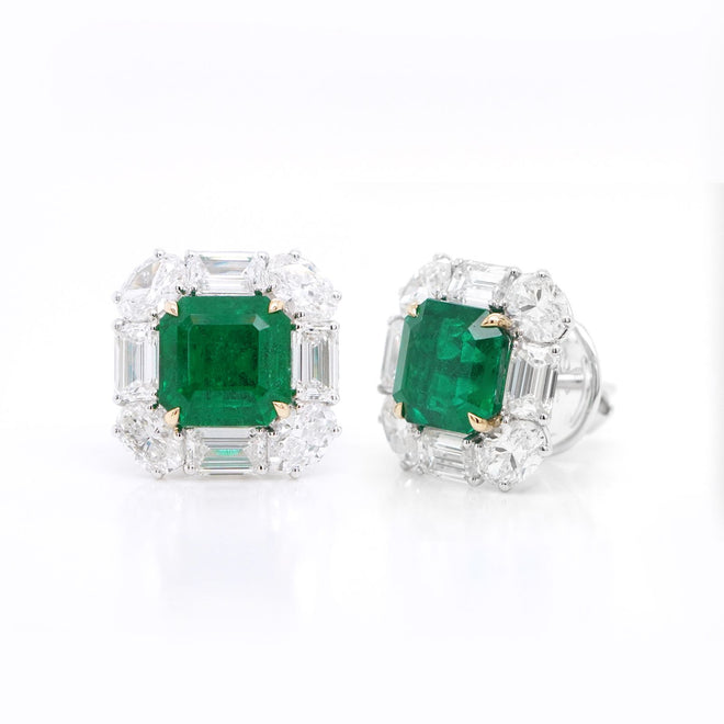 ee-25018-3.17  3.30 cts Minor Oil Octagon Emerald with Diamond Studs