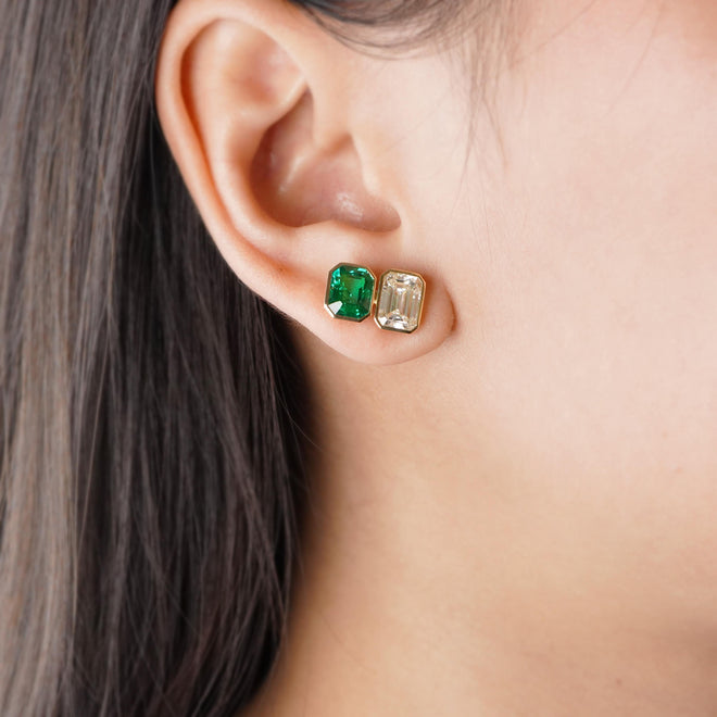 ee-25020-1.64  1.78 cts Minor Oil Octagon Emerald Studs
