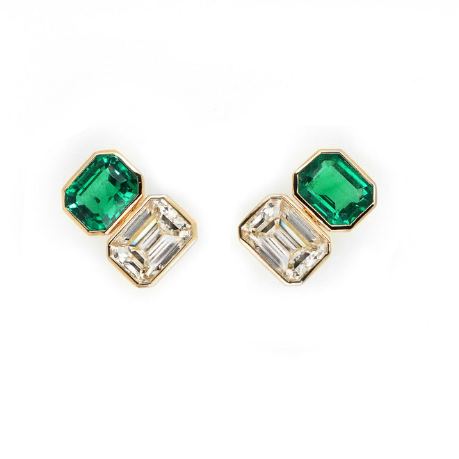 ee-25020-1.64  1.78 cts Minor Oil Octagon Emerald Studs