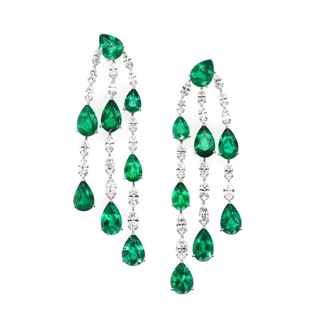 16.70 / 3.921 cts Minor Oil Pear Shape Emerald with Diamond Earrings
