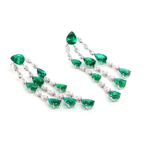 16.70 / 3.921 cts Minor Oil Pear Shape Emerald with Diamond Earrings